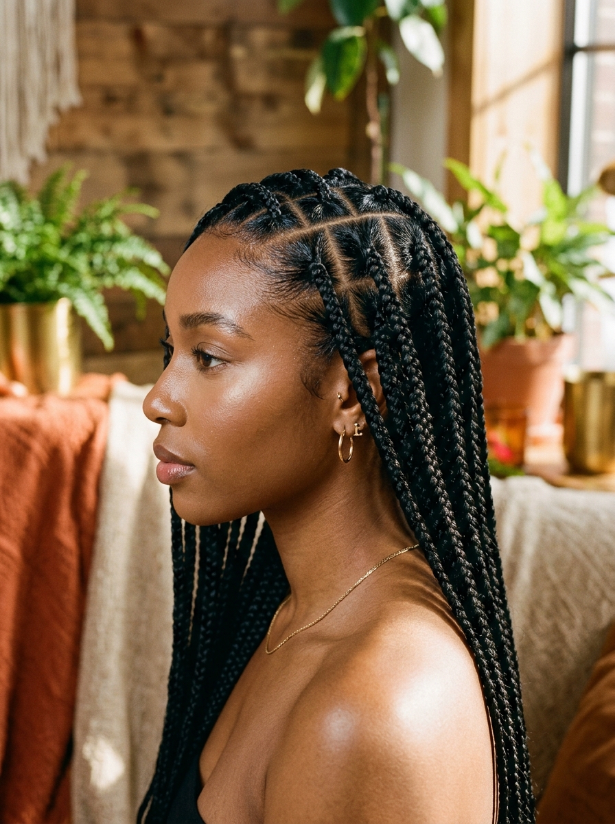 Knotless box braids with clean parts