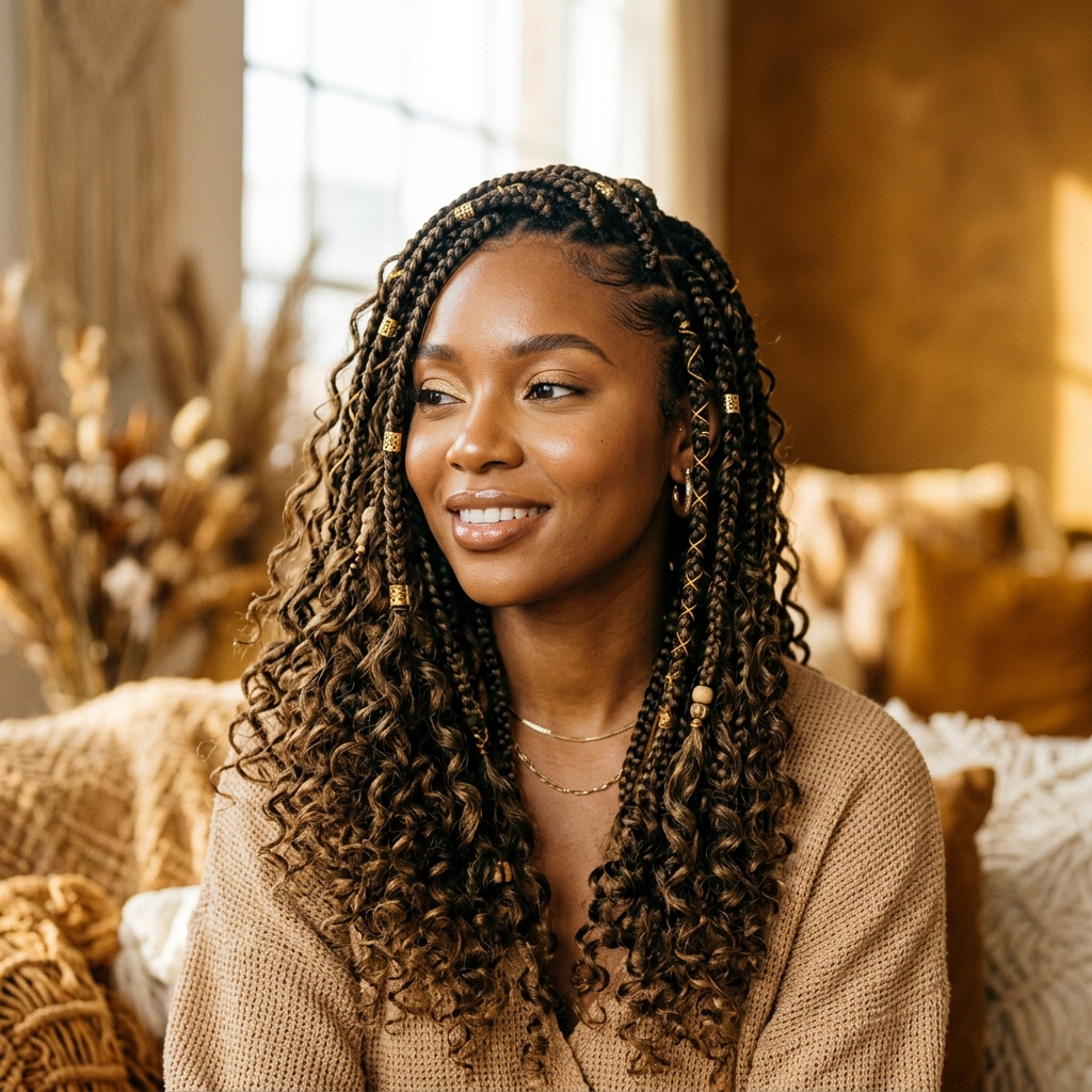 Boho braids with curly ends